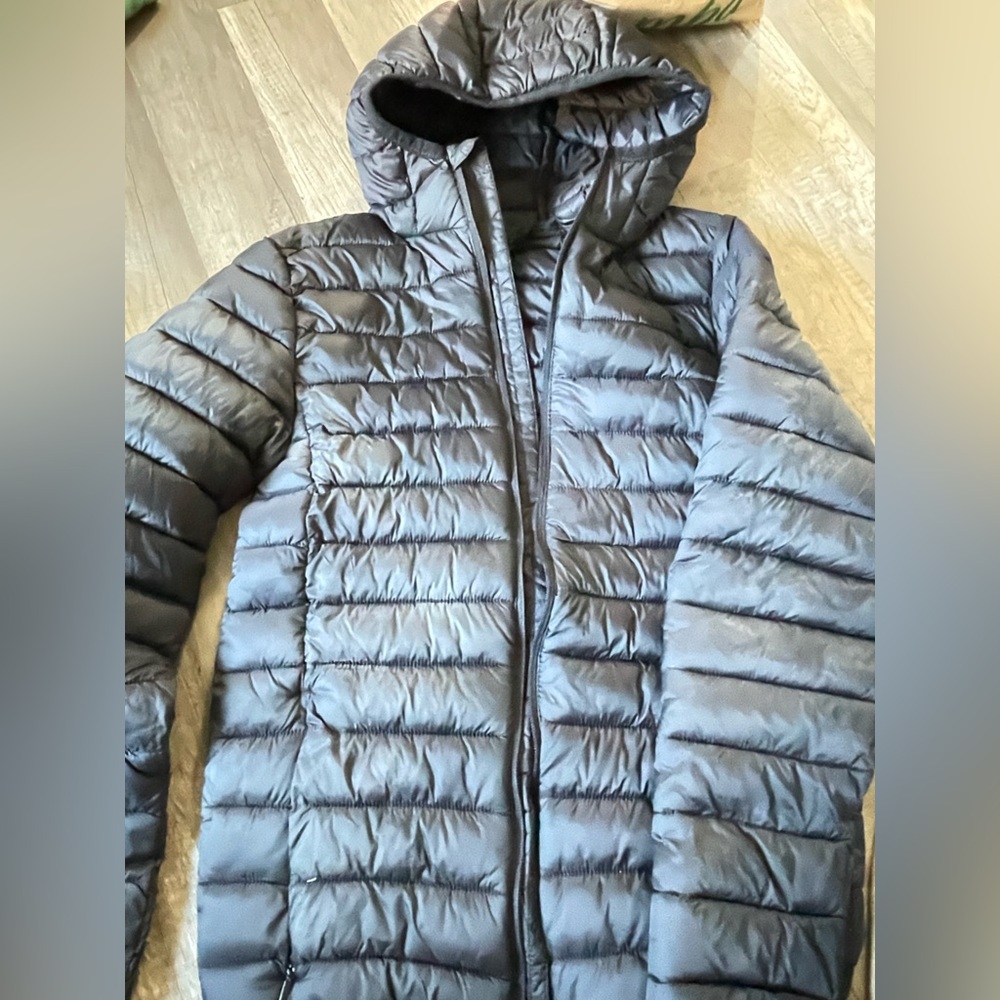 H&M Shiny Gray Hooded Puffer Jacket